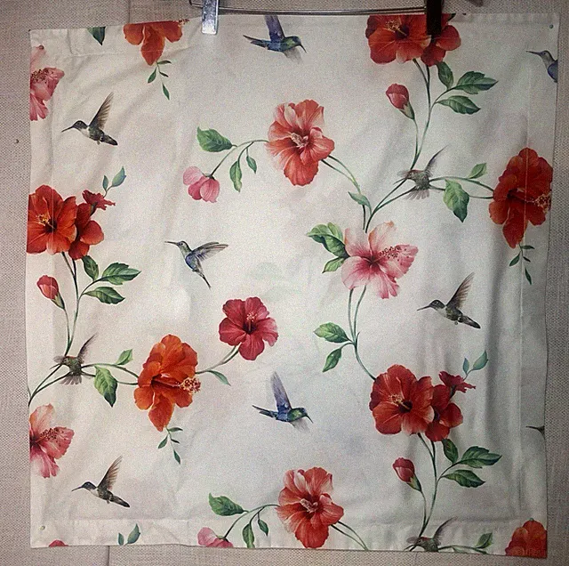 2 cotton CUDDLEDOWN EURO SHAMS white red FLORAL HUMMINGBIRDS hibiscus 27 inch