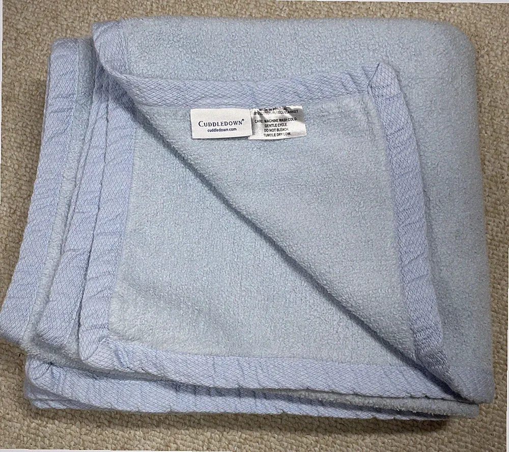 Cuddledown 100% Cotton Fleece Throw Blanket (Heavy Weight) Light Blue ~ 48 x 60