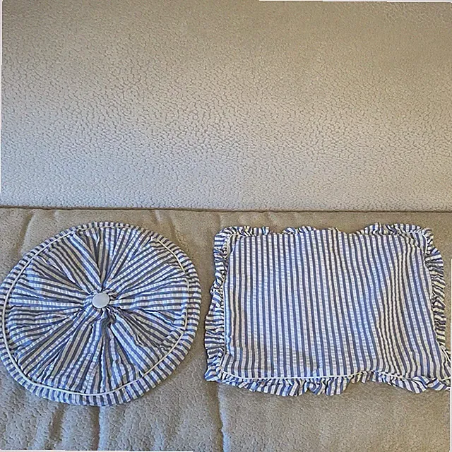 Cuddledown Blue Seersucker Cotton Throw Pillow Cover Shams Ruffle Piping