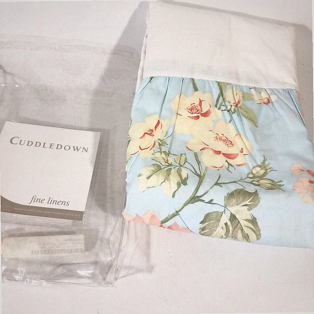 Cuddledown Butterfly King size Bed Skirt Blue Floral