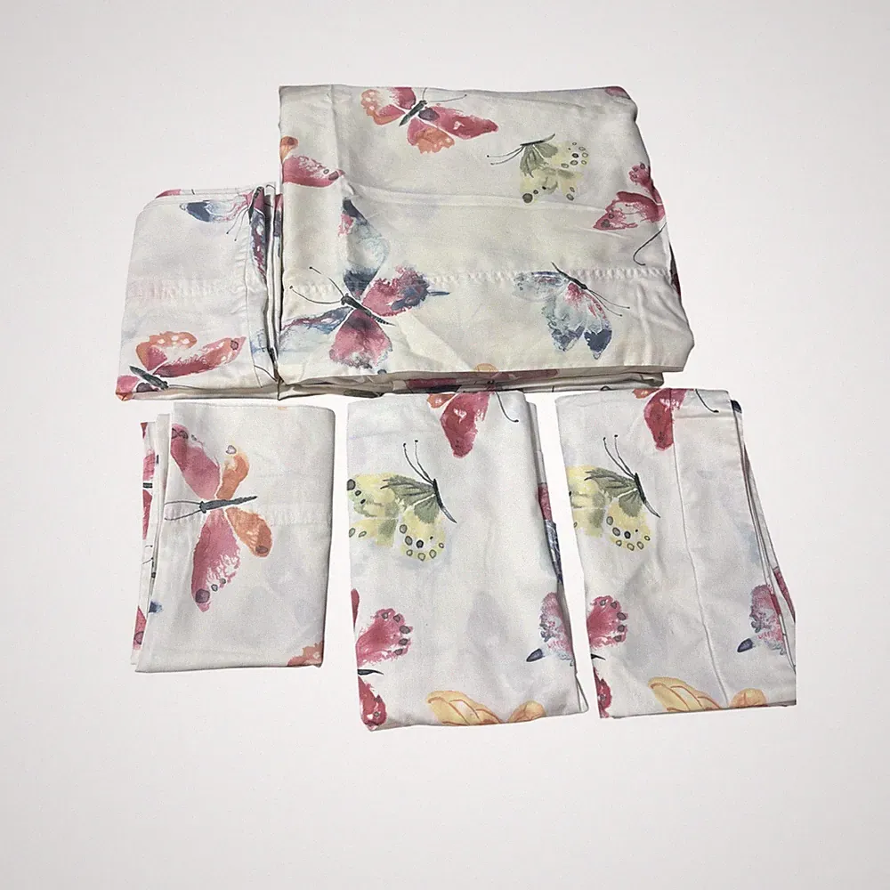 Cuddledown Butterfly Sheet Set King Cream Nature Cottagecore Garden Spring