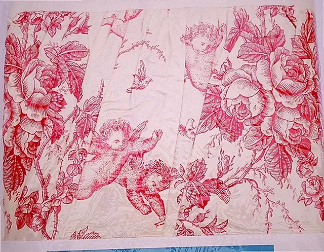 Cuddledown Dreamy Cherubs King Bed Skirt Red Cream 100% Cotton Made in France