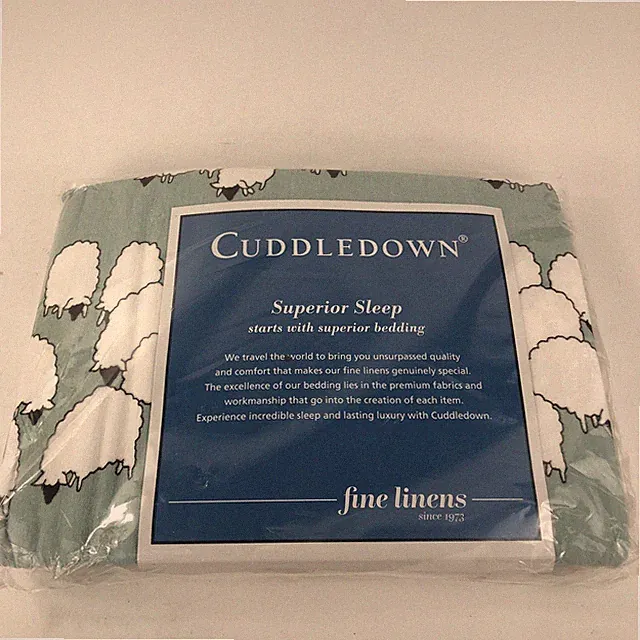 Cuddledown Flannel Twin Flat Sheet Sheep Blue & White Cotton Germany RARE NIP