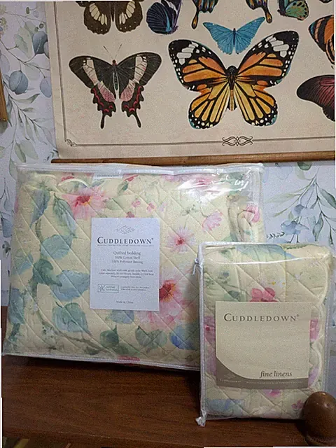 Cuddledown Full Queen Size Lisette Cotton Coverlet & 2 Shams Yellow Floral New