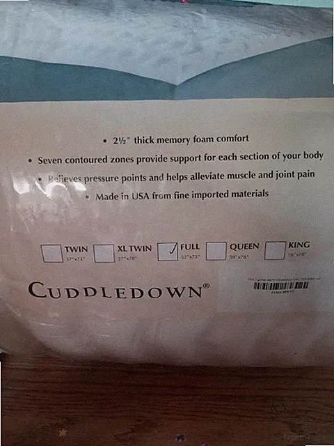 Cuddledown full size mattress topper