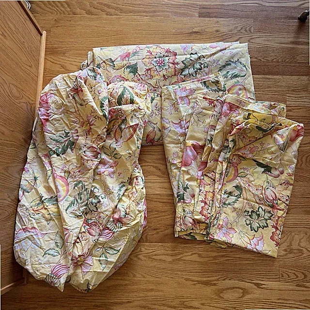 Cuddledown King Duvet Cover Set 6pc Floral Yellow Cotton Cottagecore Shabby Chic