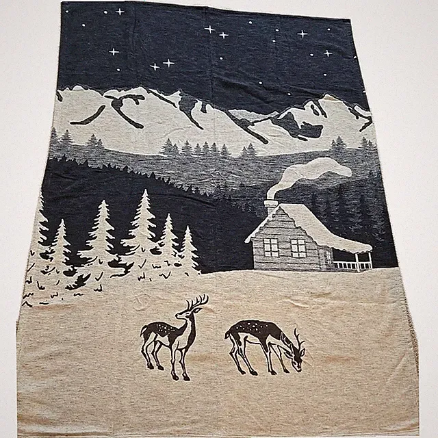 Cuddledown Organic Cotton Throw Winter Scene Snow Deer Trees NWOT Cozy & SOFT!