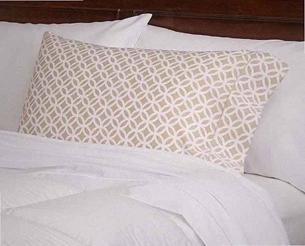 Cuddledown Pillowcase Pair Meridian Sateen Standard Queen 400TC Sand White New!