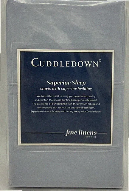 Cuddledown Pillowcase Pair Solid Sateen Azure Blue Standard Queen 400TC