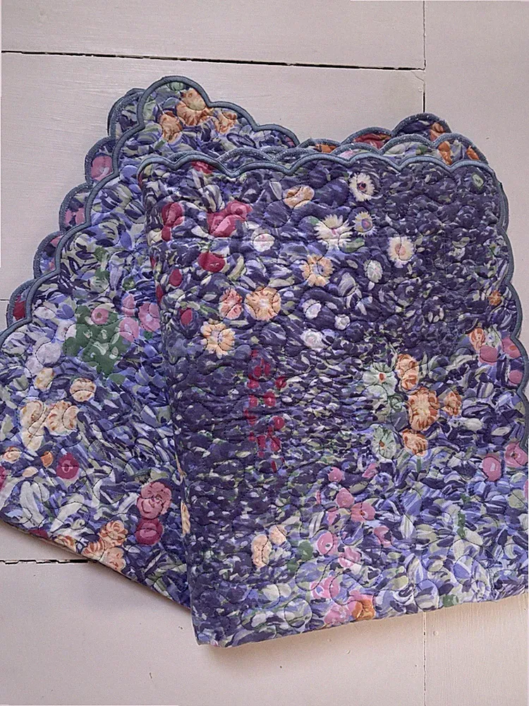 CUDDLEDOWN Quilted Pillow Shams 2 Standard MONET IMPRESSIONIST FLORAL SCALLOPED