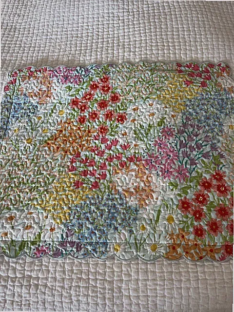 Cuddledown Quilted Standard Sham Watercolor Floral Scallop Edges Spring Garden