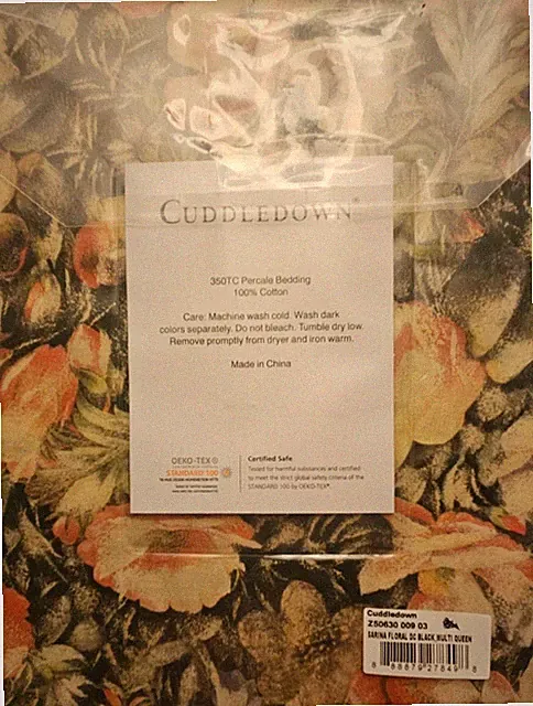 Cuddledown Sarina Black Multi Floral Queen Flat Sheet 100% Cotton Percale NEW