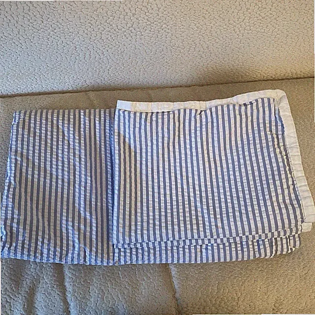 Cuddledown Seersucker Queen Flat Sheet Pillow Cases Cotton Blue Beach House